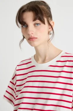 T-shirt boxy a spalla scesa - Rosso Bianco
