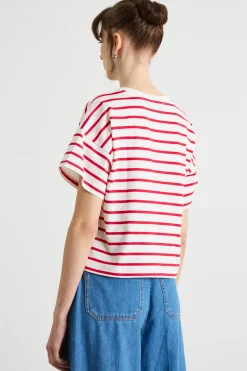 T-shirt boxy a spalla scesa - Rosso Bianco