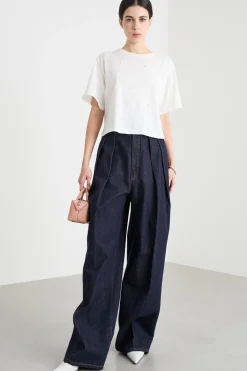 T-shirt boxy con applicazioni - Bianco