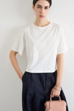 T-shirt boxy con applicazioni - Bianco