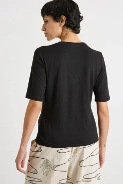 T-shirt con ampio scollo a V - Nero