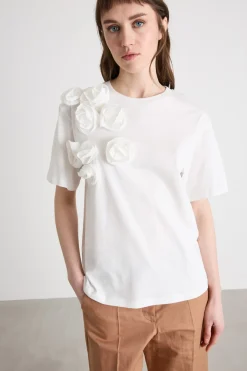 T-shirt con applicazioni floreali - Bianco