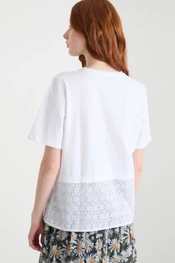 T-shirt con balza in sangallo - Bianco
