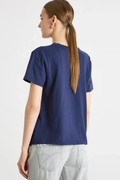 T-shirt con bordo ricamato - Blu