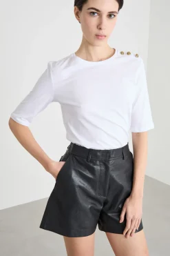 T-shirt con bottoni decorativi - Bianco