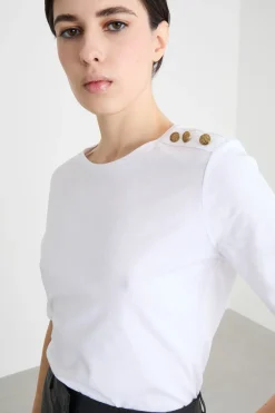 T-shirt con bottoni decorativi - Bianco