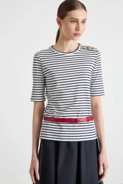 T-shirt con bottoni decorativi - Blu Bianco