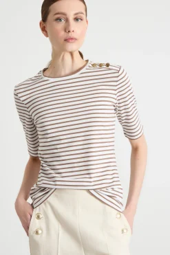T-shirt con bottoni decorativi - Marrone Bianco