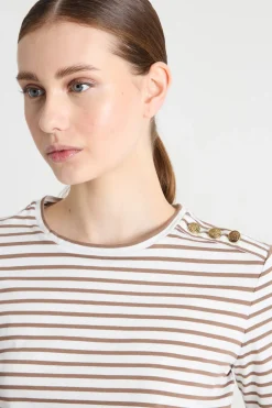 T-shirt con bottoni decorativi - Marrone Bianco