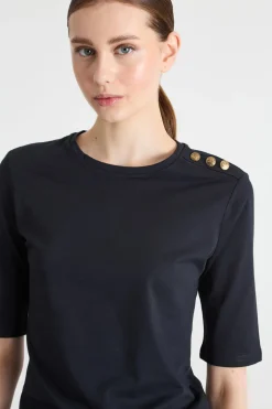 T-shirt con bottoni decorativi - Nero