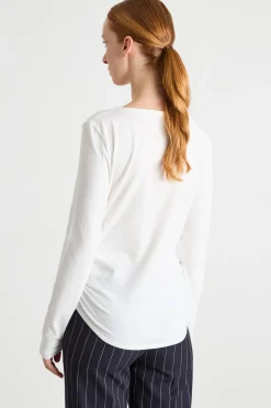 T-shirt con drappeggi - Bianco