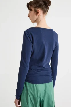 T-shirt con drappeggi - Blu