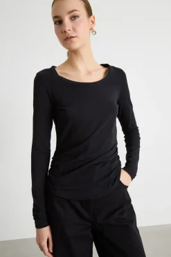 T-shirt con drappeggi - Nero