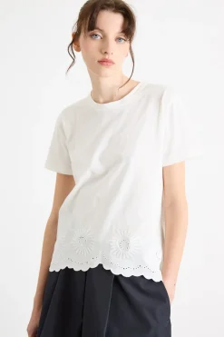 T-shirt con fondo smerlato - Bianco