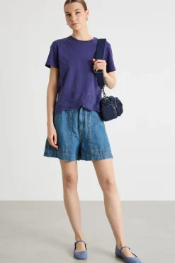 T-shirt con fondo smerlato - Blu