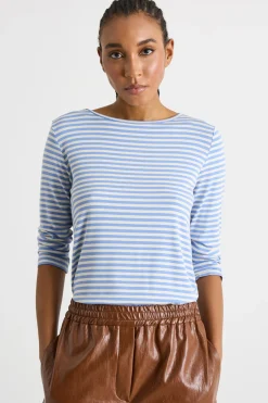 T-shirt con manica a tre quarti - Azzurro Bianco