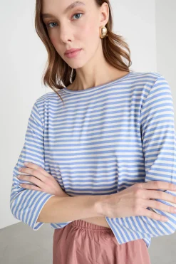 T-shirt con manica a tre quarti - Azzurro Bianco