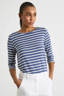 T-shirt con manica a tre quarti - Blu Bianco