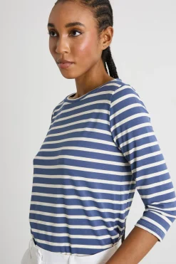 T-shirt con manica a tre quarti - Blu Bianco