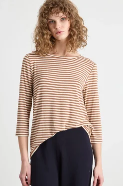 T-shirt con manica a tre quarti - Marrone Bianco