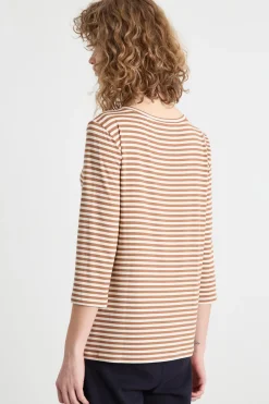 T-shirt con manica a tre quarti - Marrone Bianco