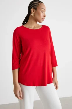 T-shirt con manica a tre quarti - Rosso
