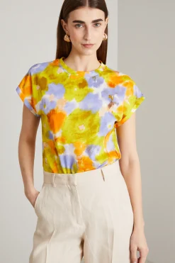 T-shirt con maniche a kimono - Giallo Azzurro