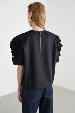 T-shirt con maniche arricciate - Nero