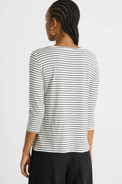 T-shirt con maniche a tre quarti - Bianco Nero
