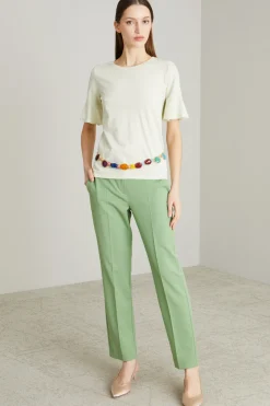 T-shirt con maniche a volant - Verde Chiaro