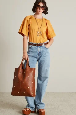 T-shirt con maniche in popeline - Arancione