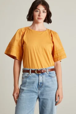 T-shirt con maniche in popeline - Arancione