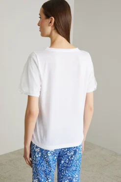 T-shirt con maniche in tulle - Bianco