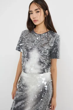 T-shirt con paillettes - Argento
