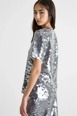 T-shirt con paillettes - Argento
