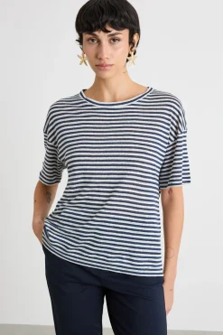 T-shirt con piccoli spacchi - Blu Bianco