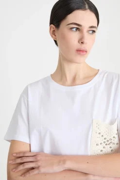 T-shirt con ricamo bijoux - Bianco
