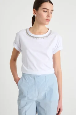 T-shirt con ricamo bijoux - Bianco