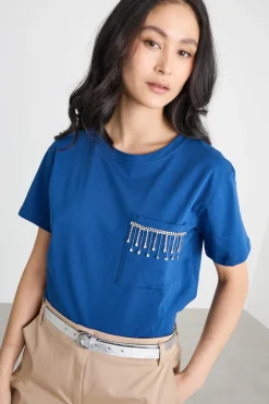 T-shirt con ricamo bijoux - Blu