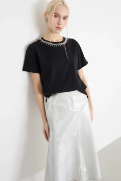 T-shirt con ricamo bijoux - Nero