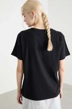 T-shirt con ricamo bijoux - Nero
