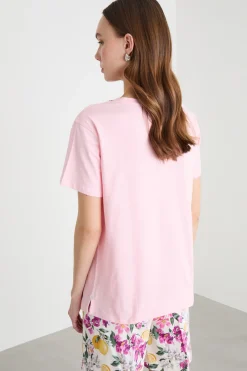 T-shirt con ricamo bijoux - Rosa
