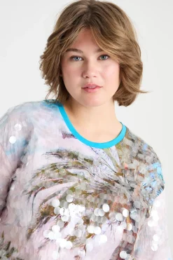 T-shirt con ricamo di paillettes trasparenti - Avorio