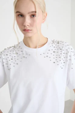 T-shirt con ricamo gioiello - Bianco