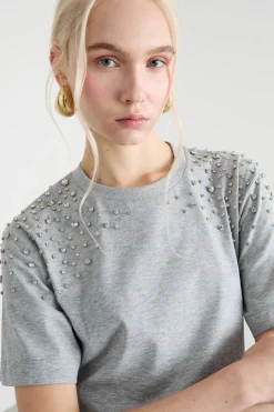 T-shirt con ricamo gioiello - Grigio