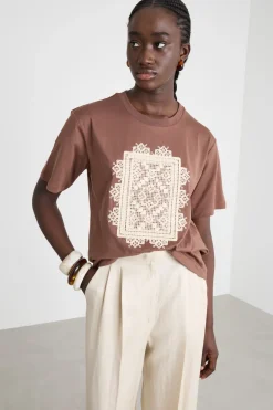 T-shirt con ricamo - Marrone