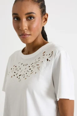 T-shirt con ricamo sangallo - Bianco