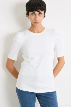 T-shirt con scollatura a V sul retro - Bianco