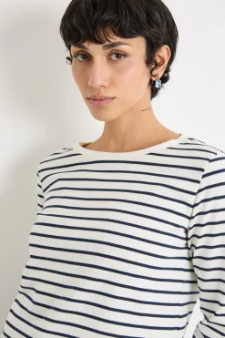 T-shirt con scollo a barchetta - Blu Bianco