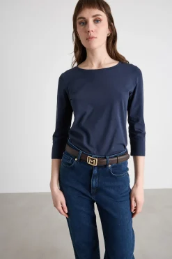 T-shirt con scollo a barchetta in jersey - Blu
